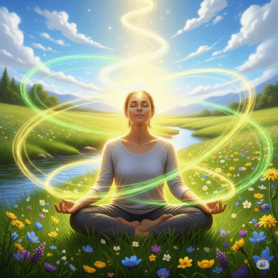 a woman in meditiation pose, manifestation tools.