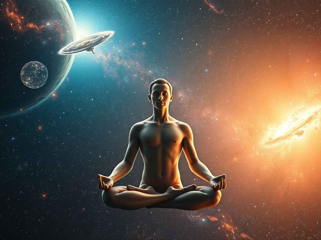 Human figure meditating in ABUNDANCE CIRCLE..